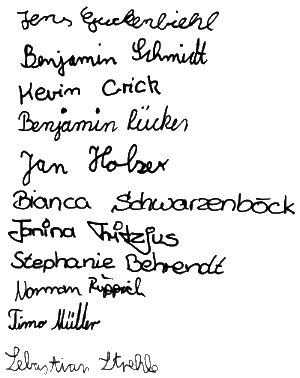 Unterschriften der Teilnehmer des Projekts (Schuljahr 1998/99)